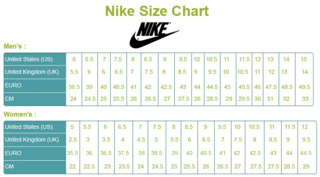 nike uk 6 in cm